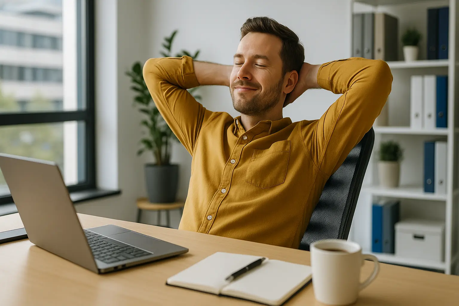 Man relaxing at desk